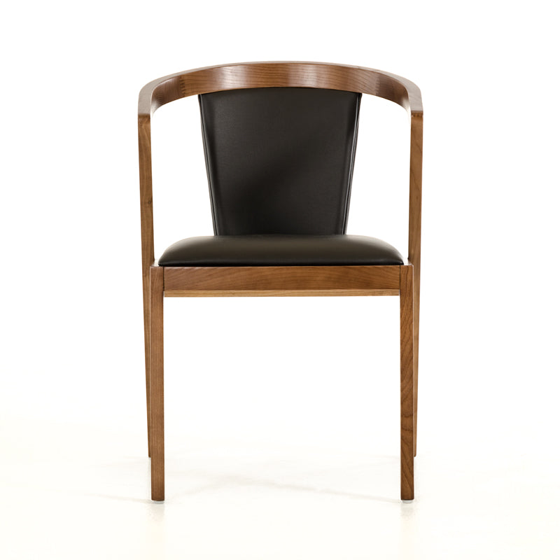 30" Walnut Wood and Black Leatherette Dining Chair