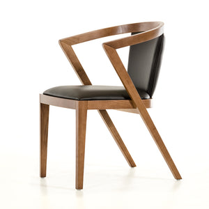 30" Walnut Wood and Black Leatherette Dining Chair