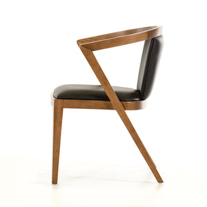 30" Walnut Wood and Black Leatherette Dining Chair