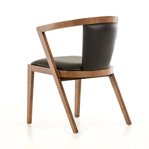 30" Walnut Wood and Black Leatherette Dining Chair