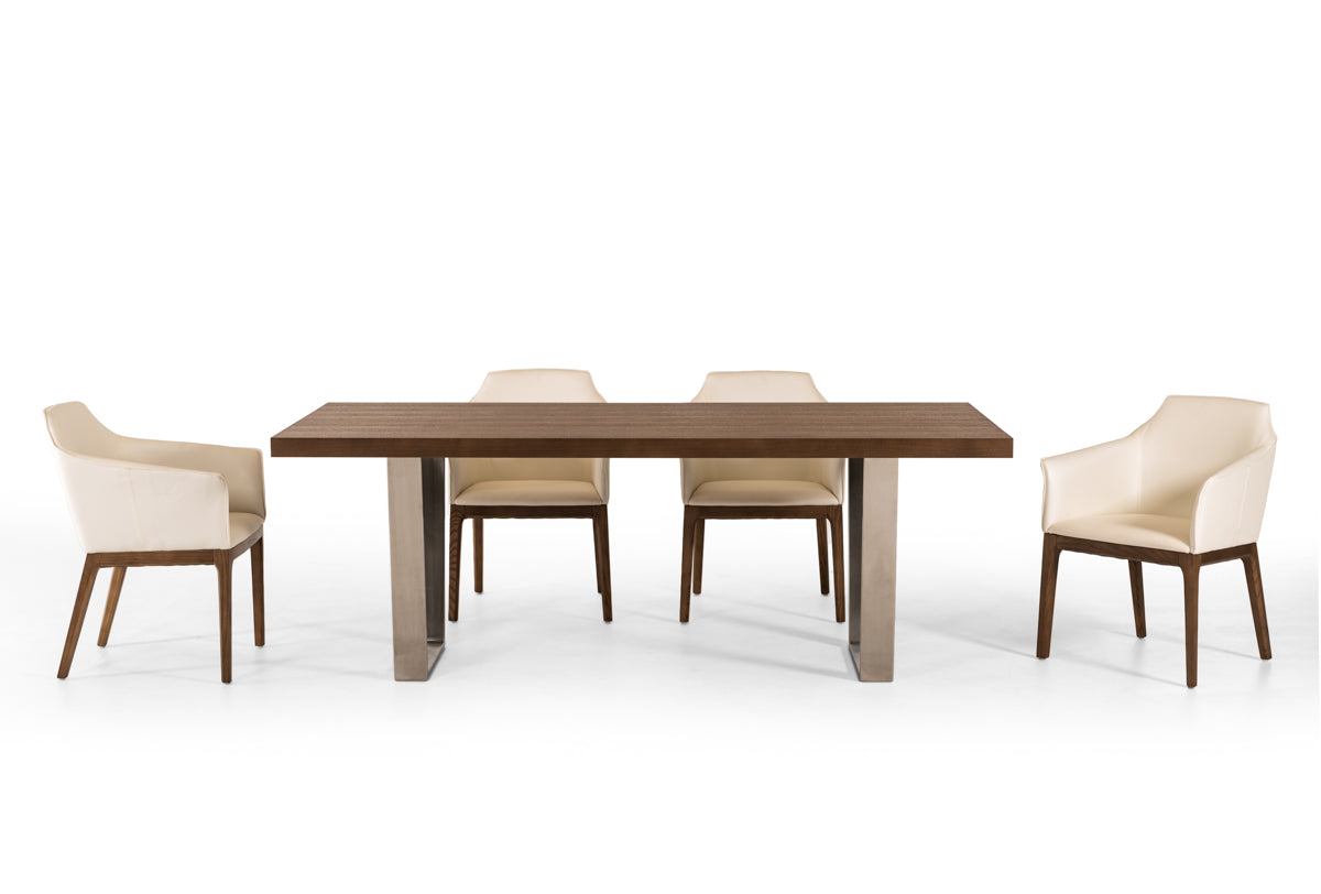 30" Walnut Wood and Stainless Steel Dining Table