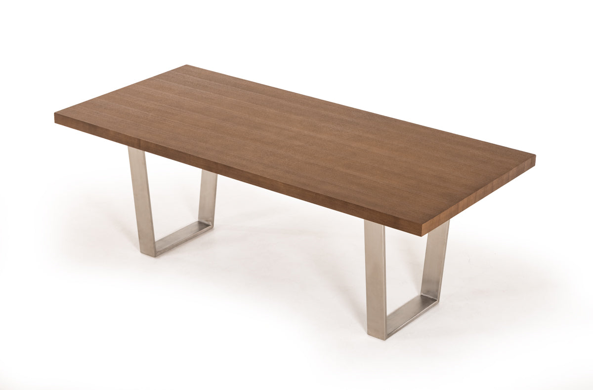 30" Walnut Wood and Stainless Steel Dining Table