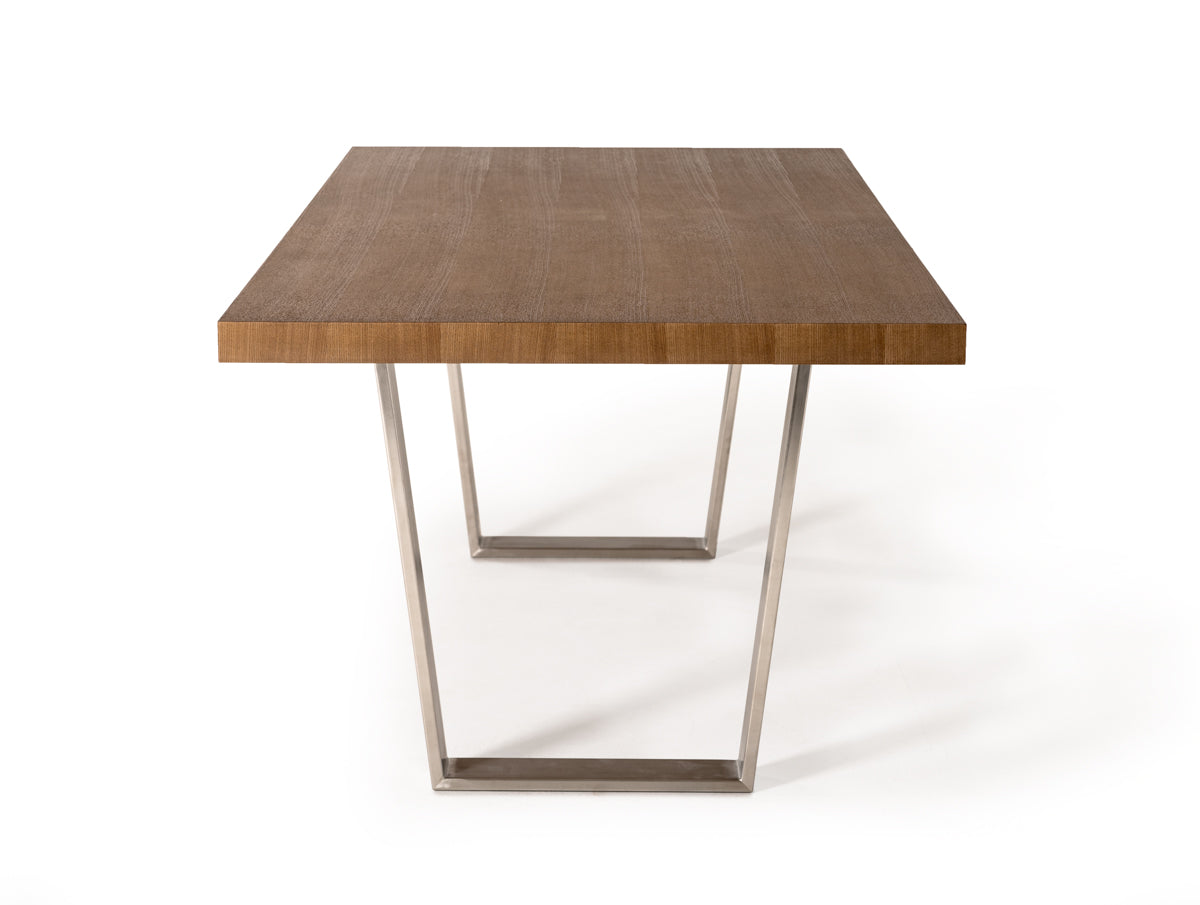 30" Walnut Wood and Stainless Steel Dining Table