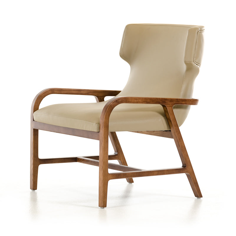 32" Walnut Wood and Taupe Leatherette Accent Chair