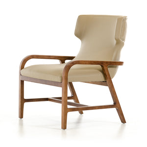 32" Walnut Wood and Taupe Leatherette Accent Chair