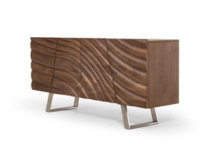 34" Walnut Wood  Veneer  and Steel Buffet