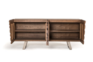 34" Walnut Wood  Veneer  and Steel Buffet