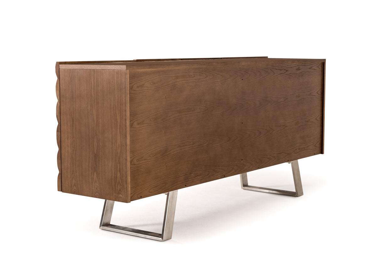 34" Walnut Wood  Veneer  and Steel Buffet