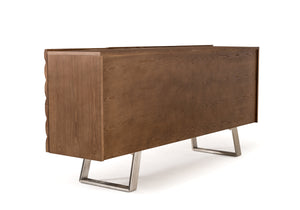 34" Walnut Wood  Veneer  and Steel Buffet