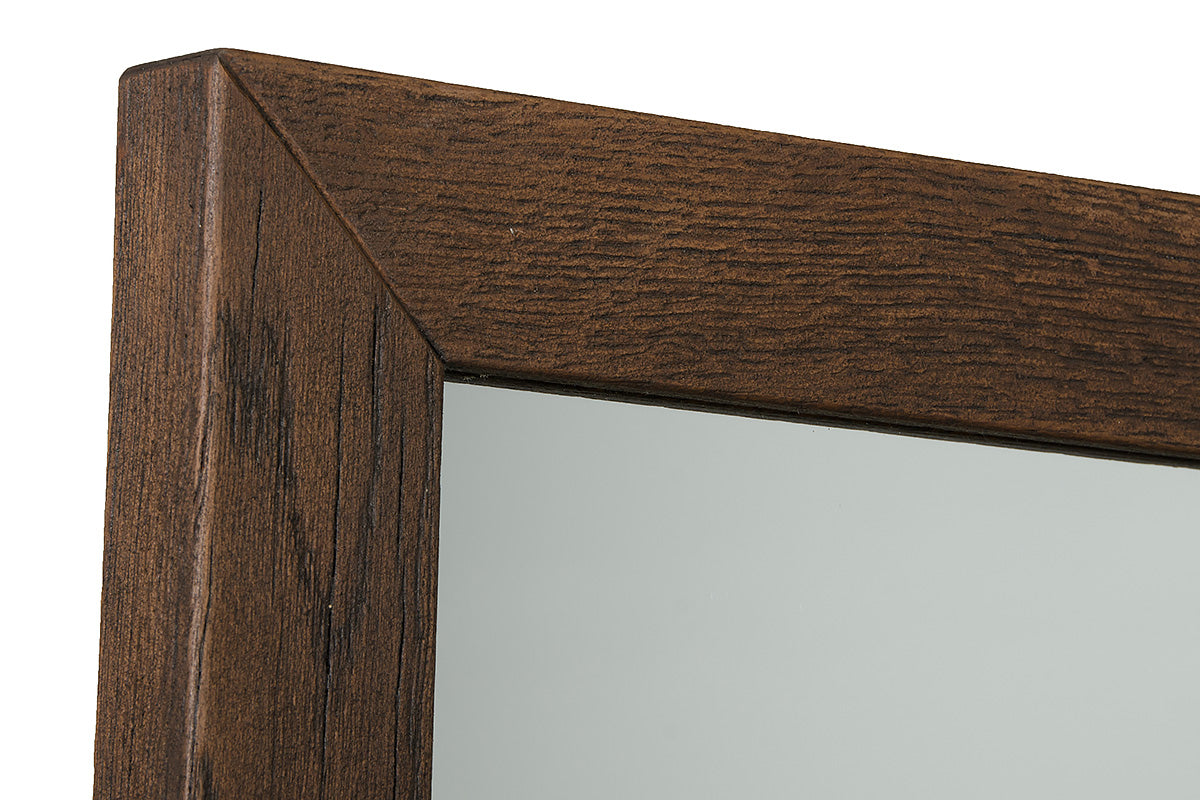 35" Dark Aged Oak Wood and Glass Mirror
