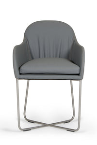 34" Grey Leatherette and Steel Dining Chair
