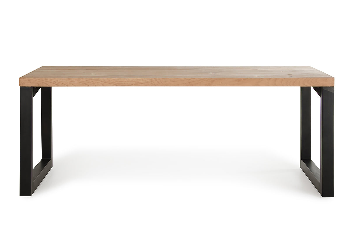 30" Aged Oak Wood and Metal Dining Table