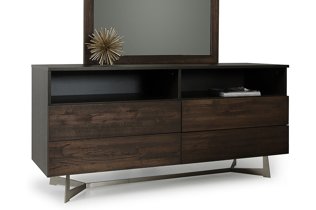 30" Dark Aged Oak Wood and Metal Dresser