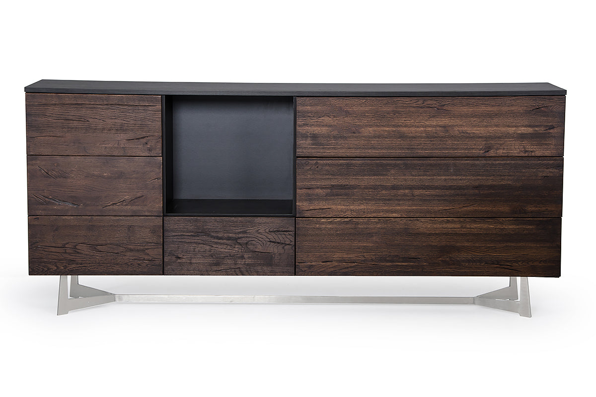 34" Dark Aged Oak Veneer  Steel  and Wood Buffet