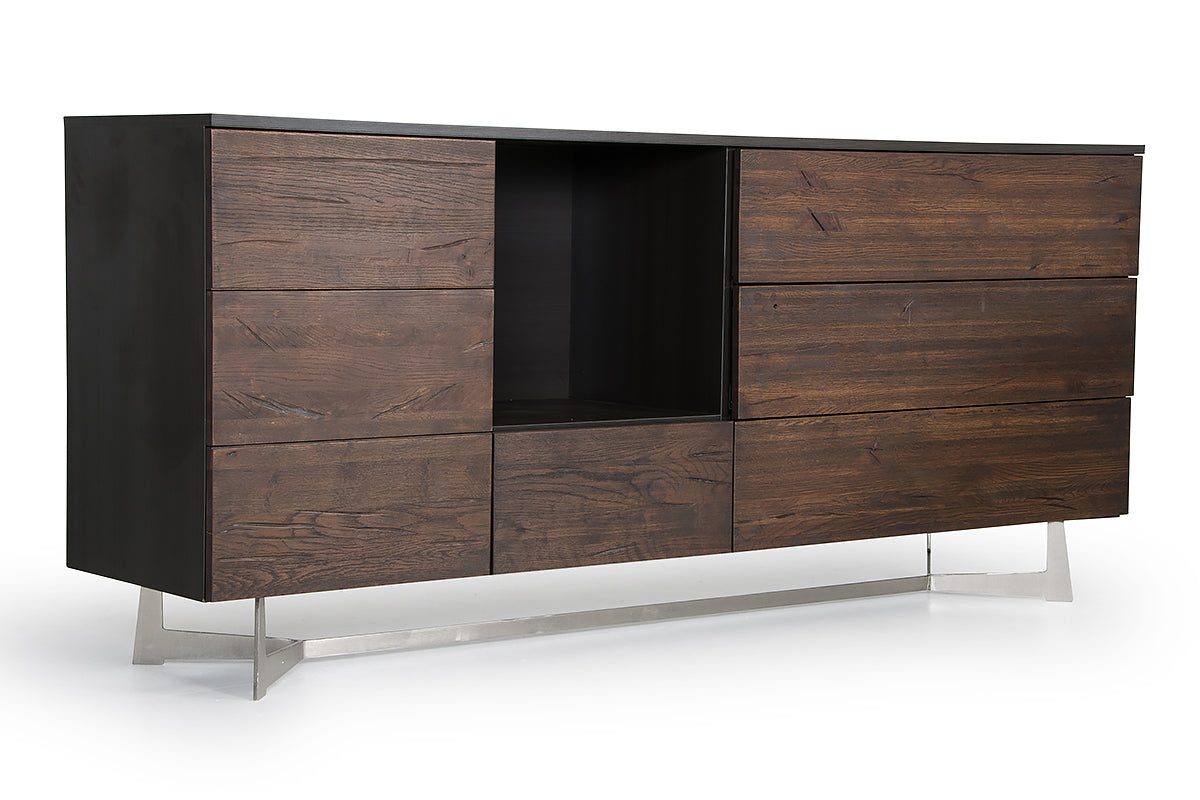34" Dark Aged Oak Veneer  Steel  and Wood Buffet