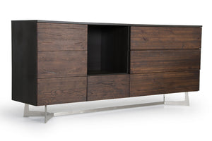 34" Dark Aged Oak Veneer  Steel  and Wood Buffet