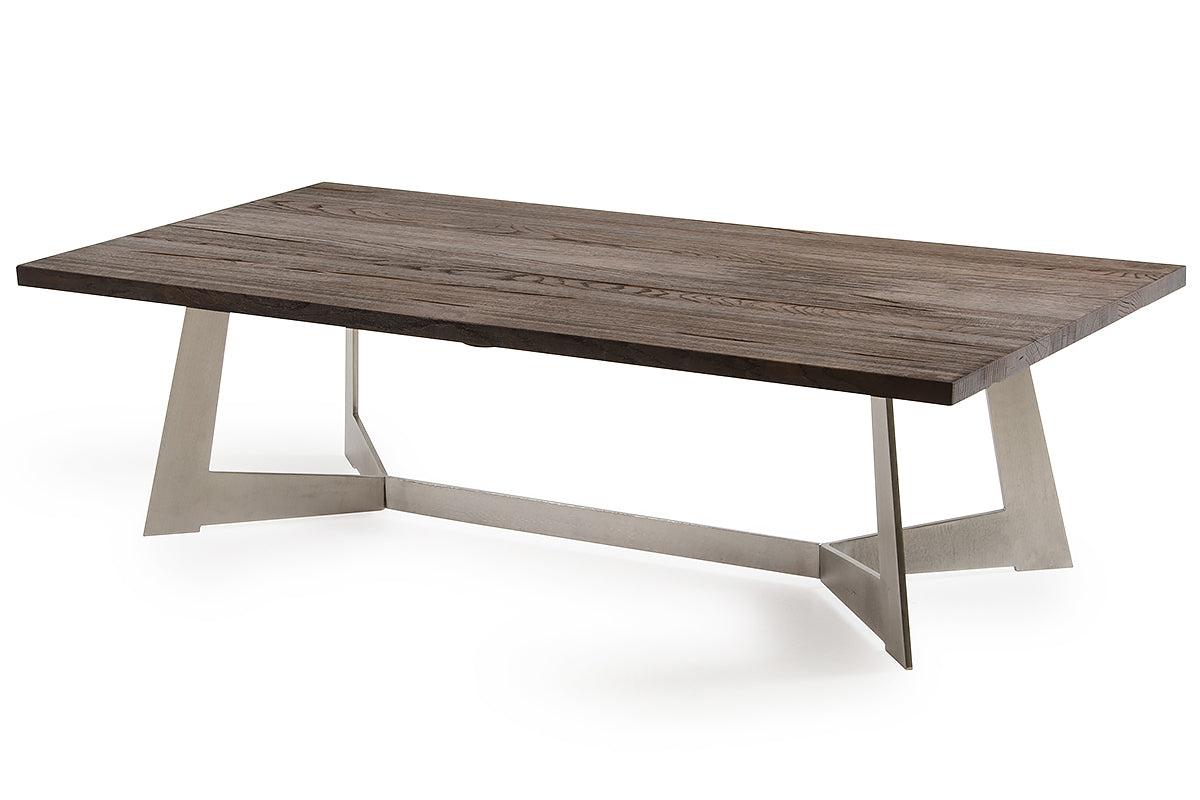 16" Dark Aged Oak Wood  Veneer  and Steel Coffee Table
