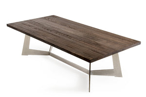 16" Dark Aged Oak Wood  Veneer  and Steel Coffee Table