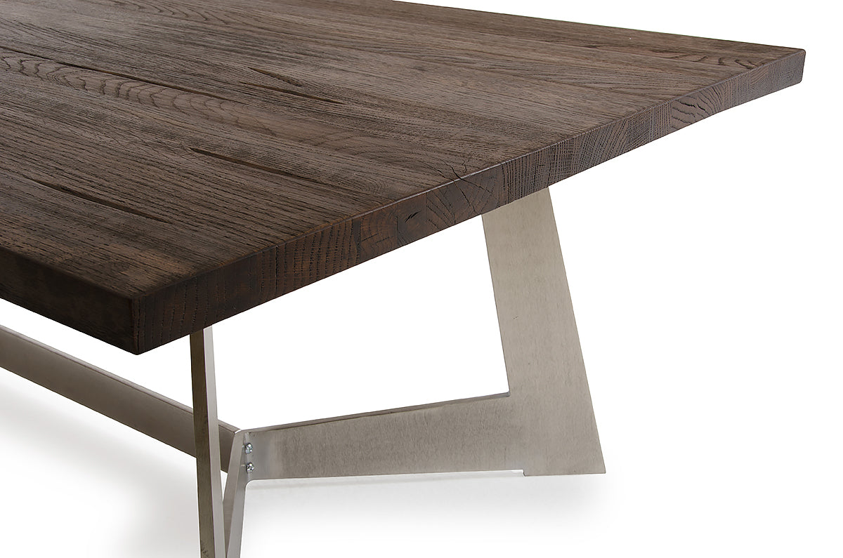 16" Dark Aged Oak Wood  Veneer  and Steel Coffee Table