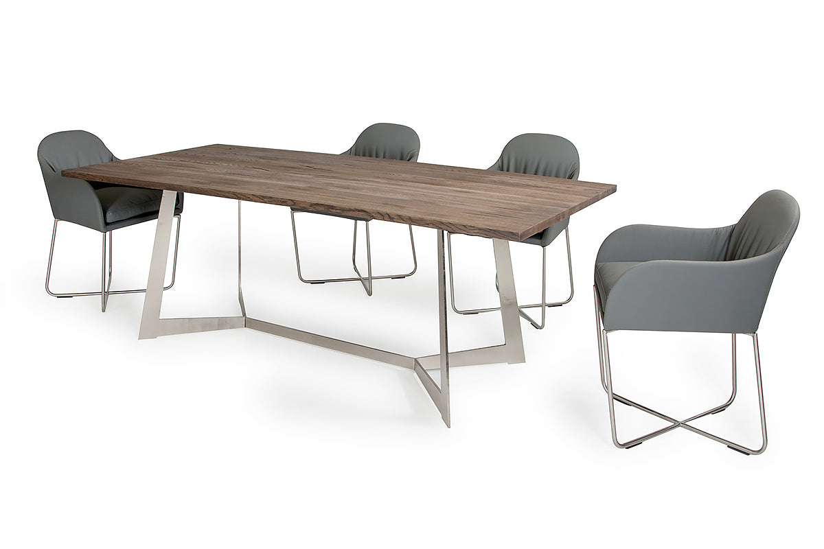 30" Dark Aged Oak Wood  Veneer  and Steel Dining Table