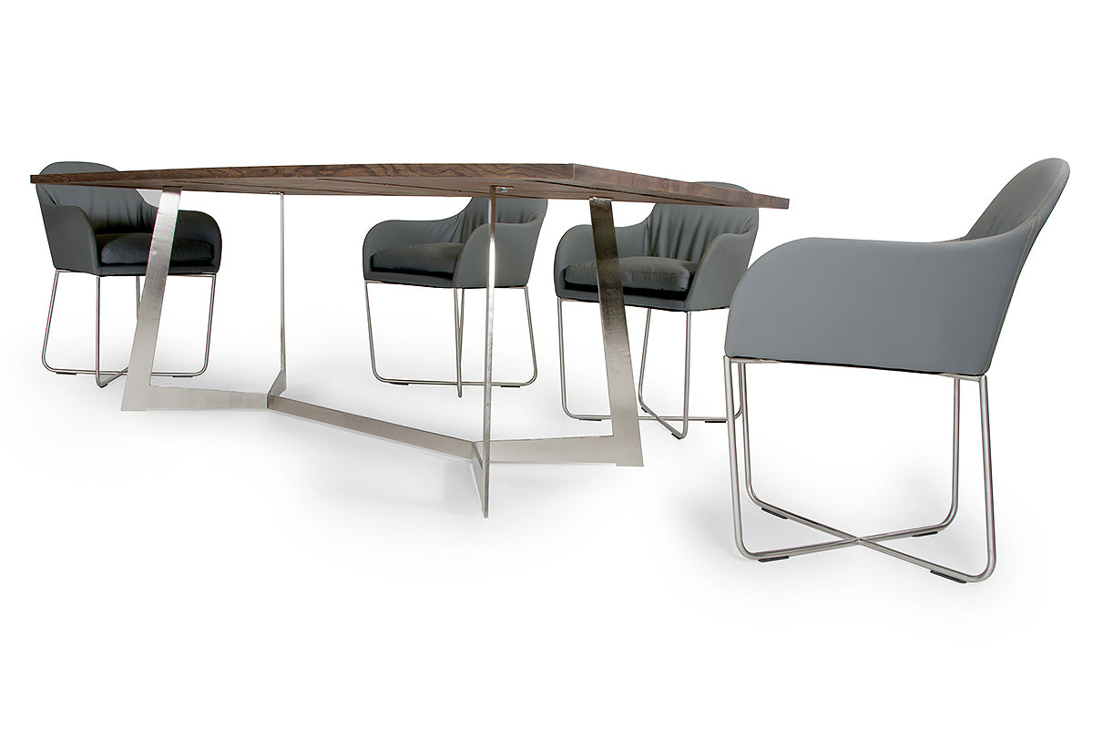 30" Dark Aged Oak Wood  Veneer  and Steel Dining Table