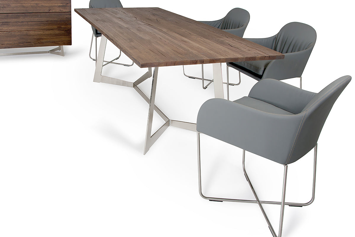 30" Dark Aged Oak Wood  Veneer  and Steel Dining Table