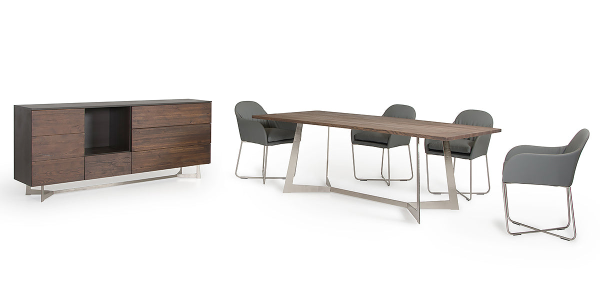 30" Dark Aged Oak Wood  Veneer  and Steel Dining Table