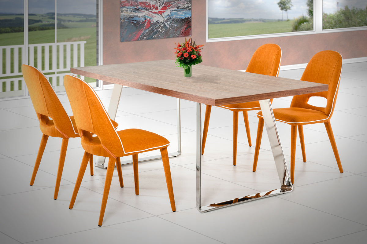 30" Steel  Walnut Veneer  and Wood Dining Table