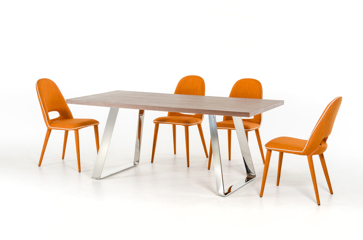 30" Steel  Walnut Veneer  and Wood Dining Table