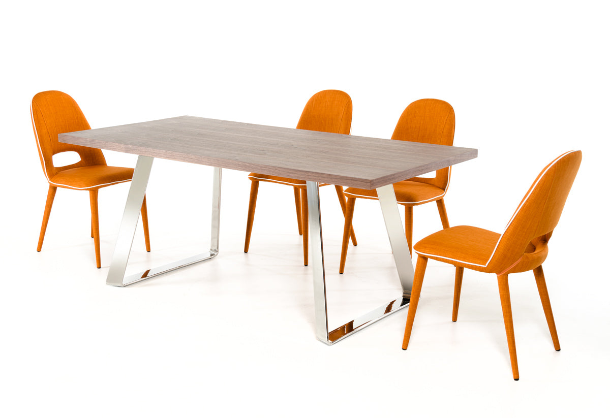 30" Steel  Walnut Veneer  and Wood Dining Table