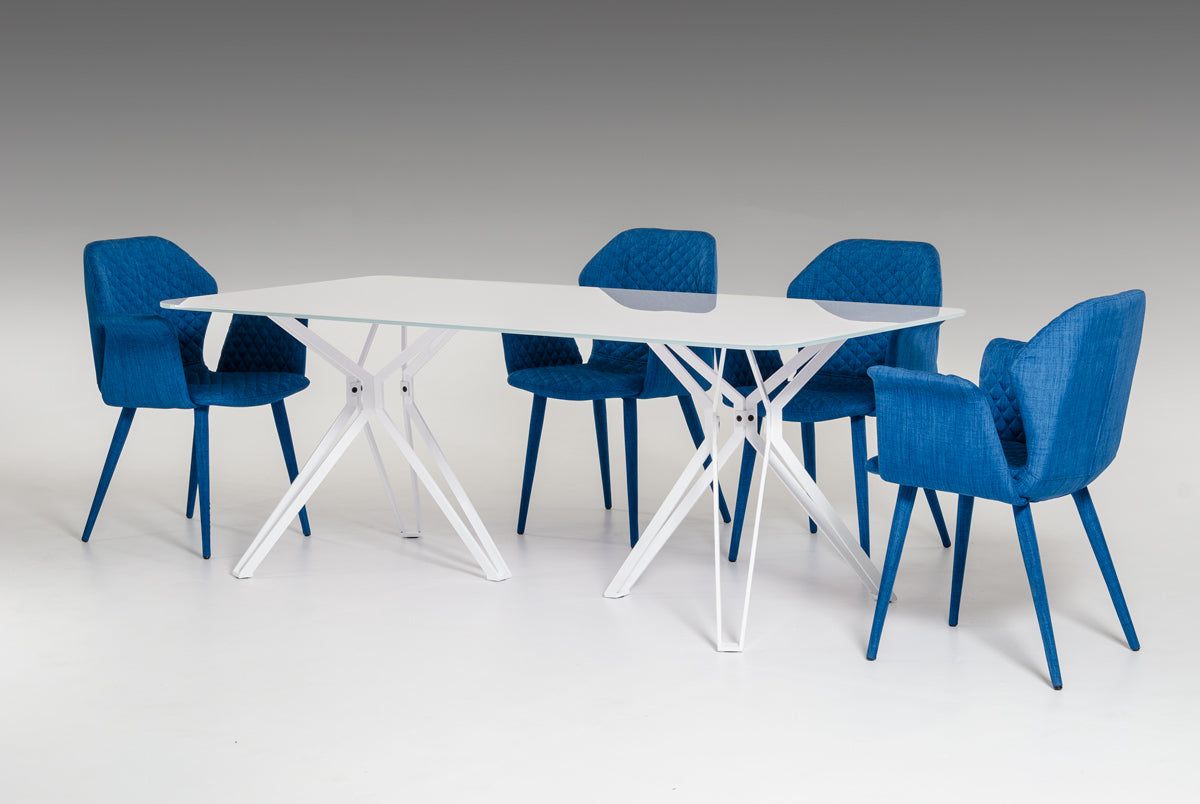 30" White Glass and Metal Dining Table