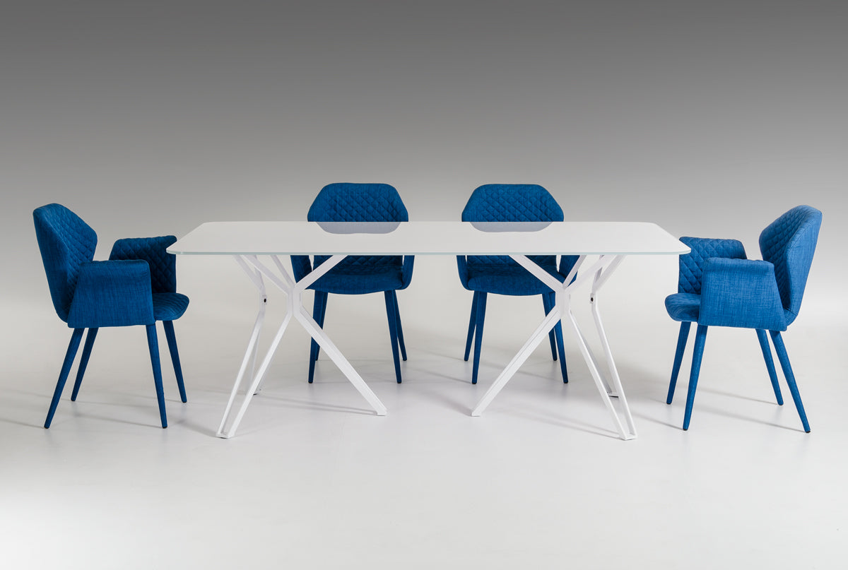 30" White Glass and Metal Dining Table