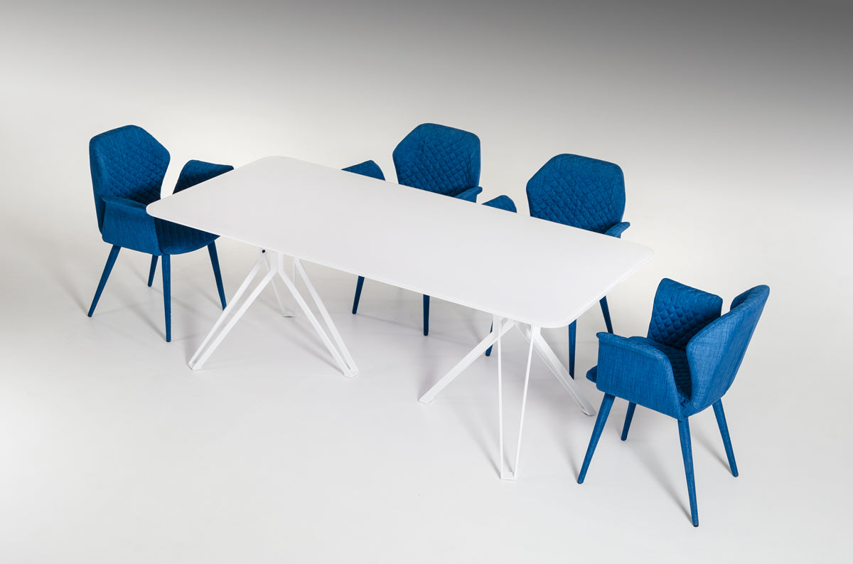 30" White Glass and Metal Dining Table