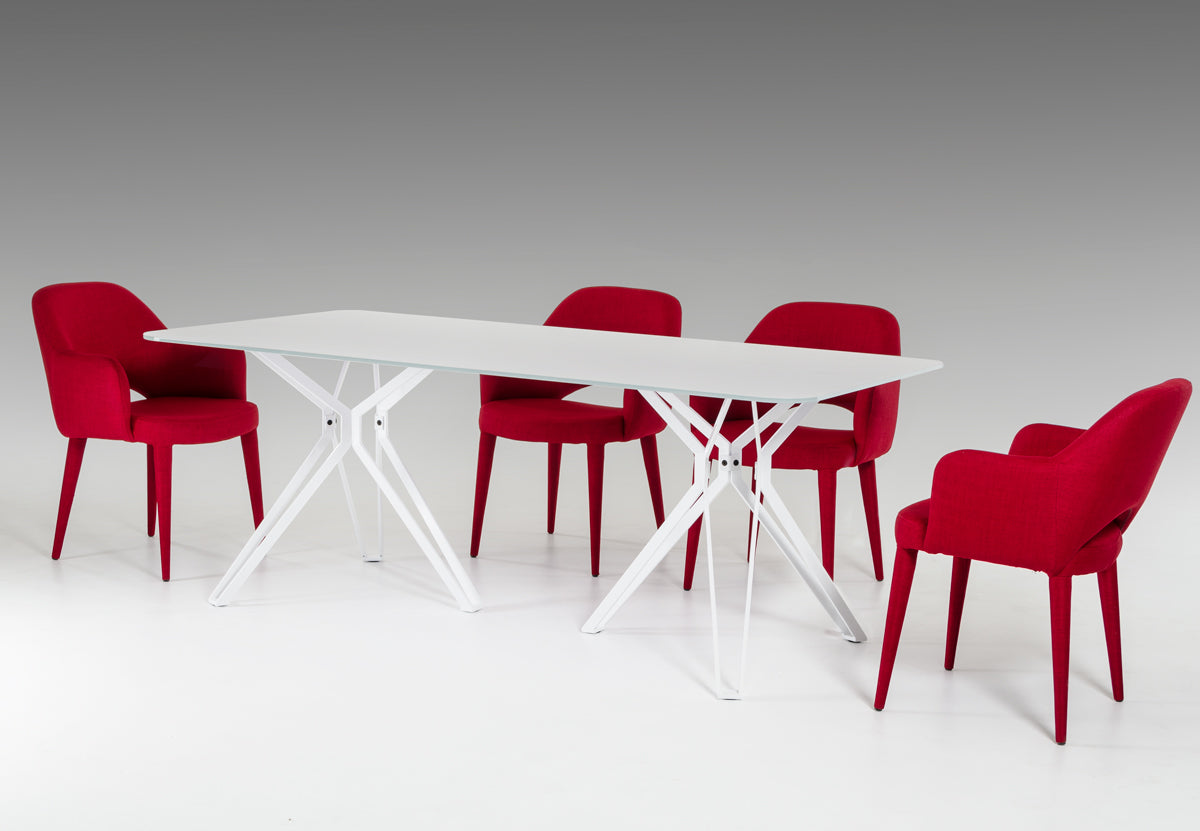 30" White Glass and Metal Dining Table