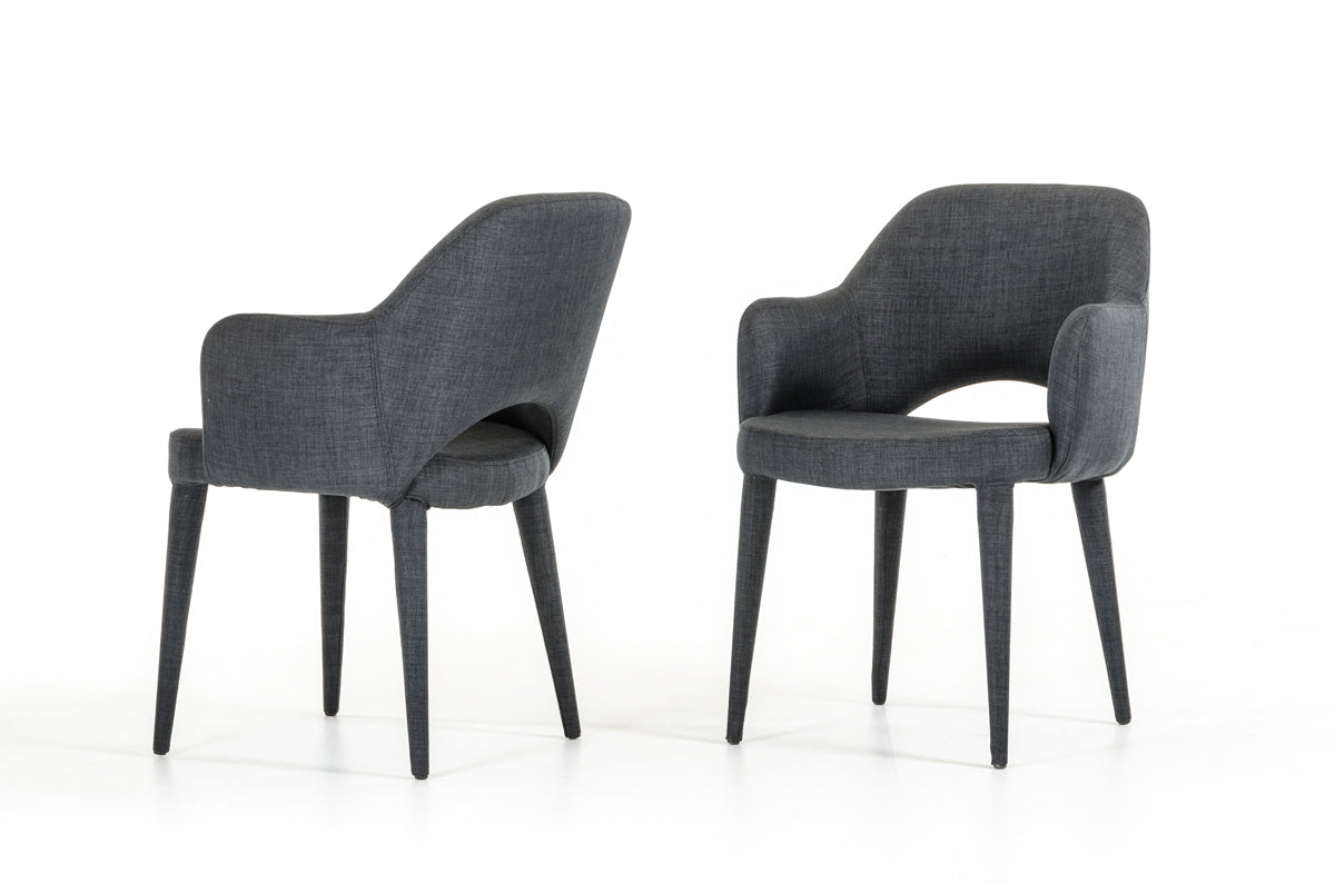 34" Dark Grey Fabric and Metal Dining Chair