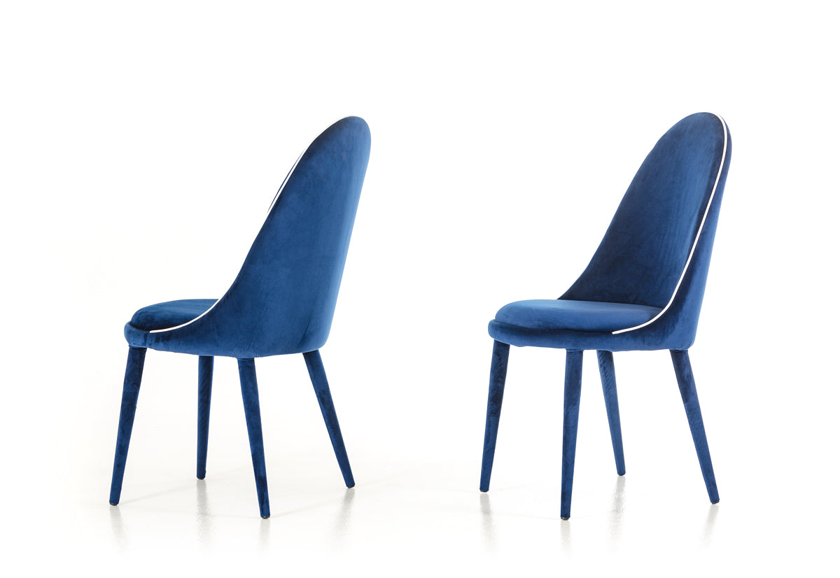 38" Blue and White Fabric and Metal Dining Chair