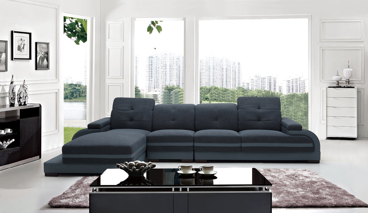 32" Bonded Leather  Fabric  and Wood Sectional Sofa