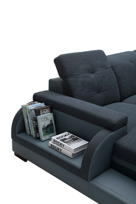32" Bonded Leather  Fabric  and Wood Sectional Sofa