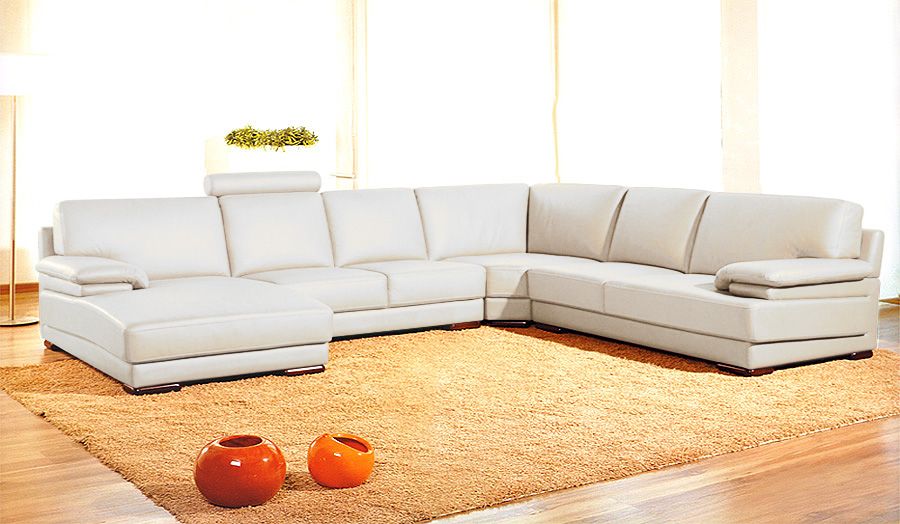 39" Orange Leather and Wood Sectional Sofa