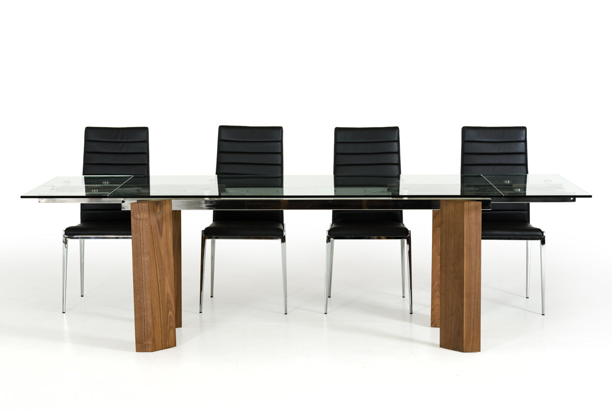 30" Glass  Wood  and Aluminum Extendable Dining Table