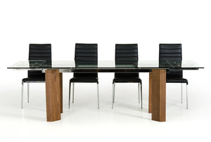30" Glass  Wood  and Aluminum Extendable Dining Table