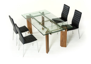 30" Glass  Wood  and Aluminum Extendable Dining Table