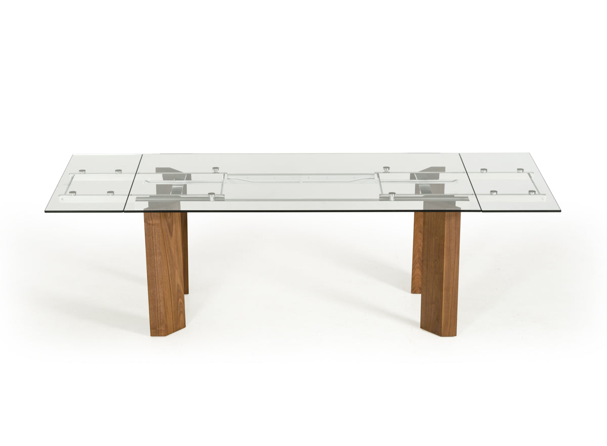 30" Glass  Wood  and Aluminum Extendable Dining Table