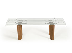 30" Glass  Wood  and Aluminum Extendable Dining Table