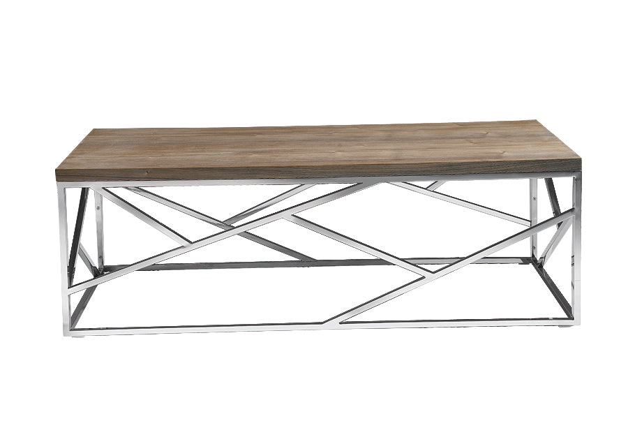 15" Walnut Veneer and Steel Coffee Table