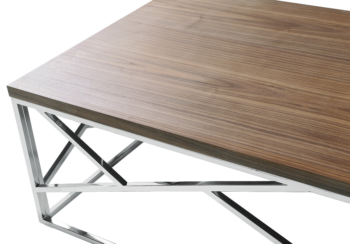 15" Walnut Veneer and Steel Coffee Table