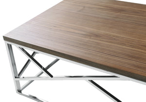 15" Walnut Veneer and Steel Coffee Table