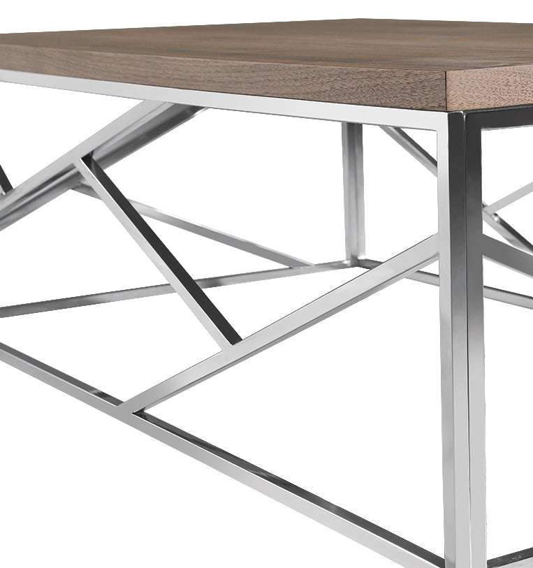 15" Walnut Veneer and Steel Coffee Table
