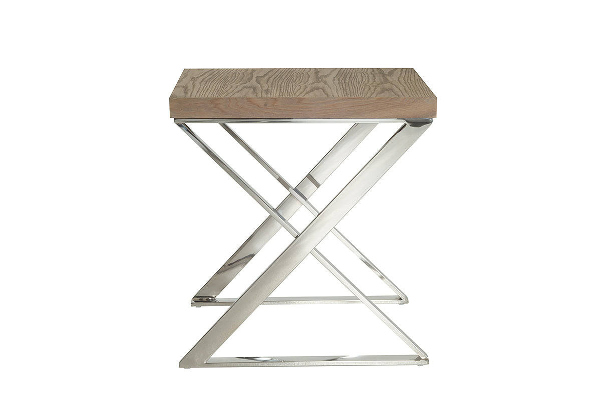 22" Antique Ash Veneer and Steel End Table