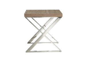 22" Antique Ash Veneer and Steel End Table